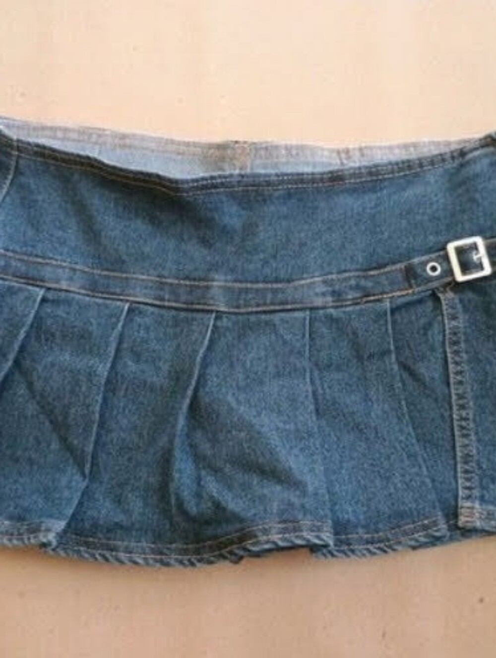 Denim Pleated Mini Skirt - Blue